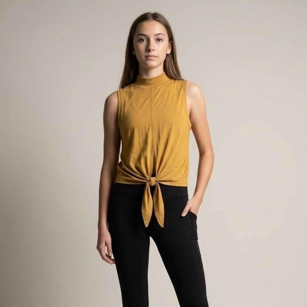 Lululemon Align Mock Neck Sleeveless Tie Front‎ Crop Tank Top Golden Yellow